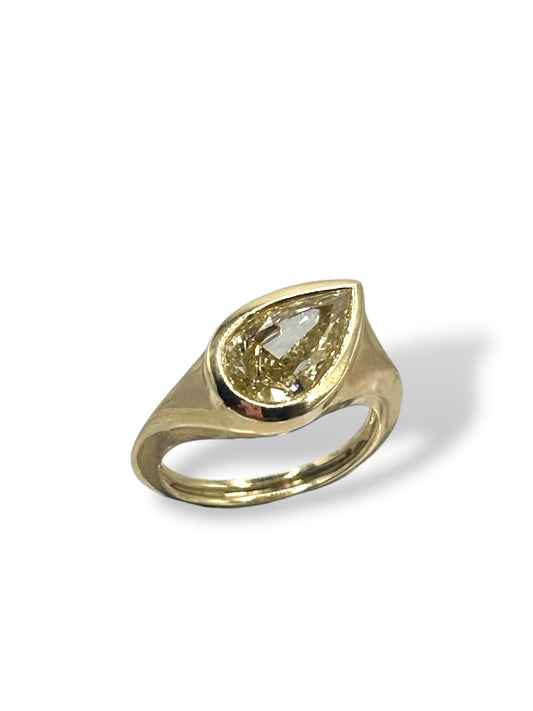 Fancy Intense Yellow Diamond Pear Tilt Ring